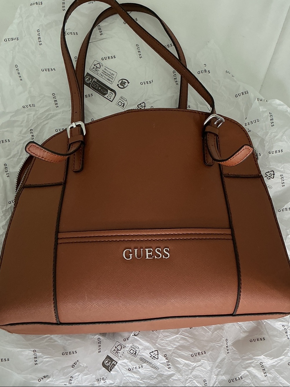 GUESS Brown Dual-Texture Tote